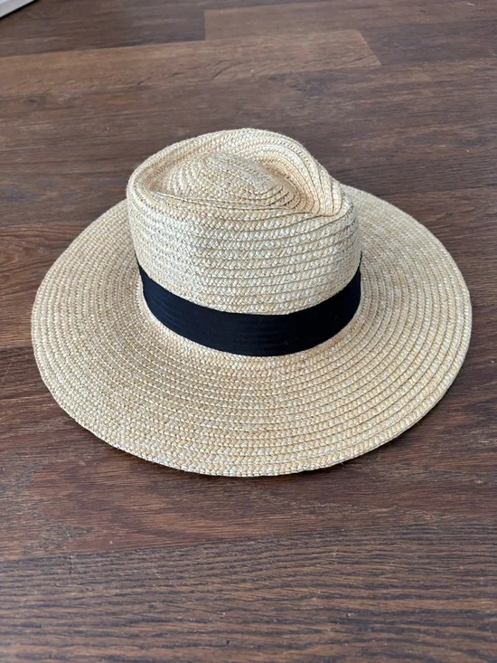 Brixton Joanna in Honey Straw Wide-Brim Hat with Black Band - Picture 5 of 11